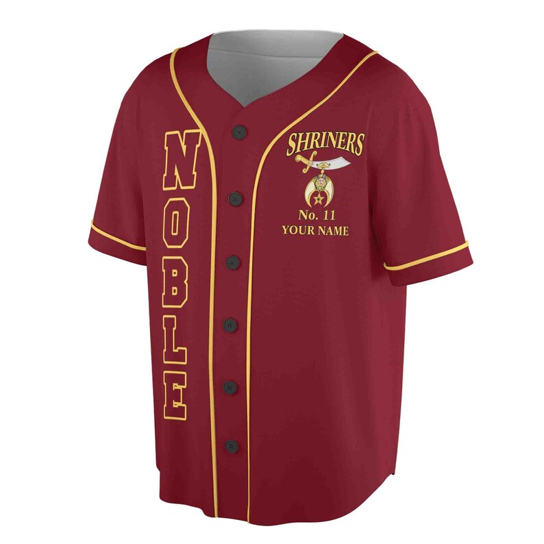 Custom Name Number Temple Shriners Noble Freemason Burgundy Baseball Jersey, 3D Baseball Jesey Shirt
