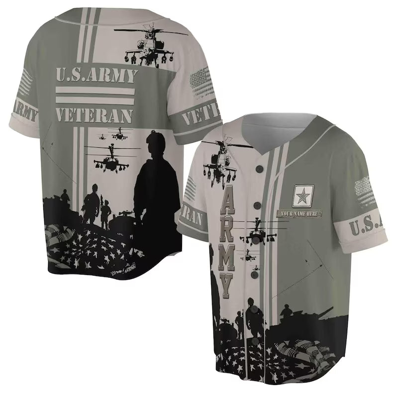 Personalized US Army Veteran 3D Baseball Jersey Shirt