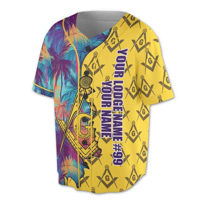 Custom Masonic Freemasonry Hawai Tropical Pattern Baseball Jersey, 3D Baseball Jersey Shirt