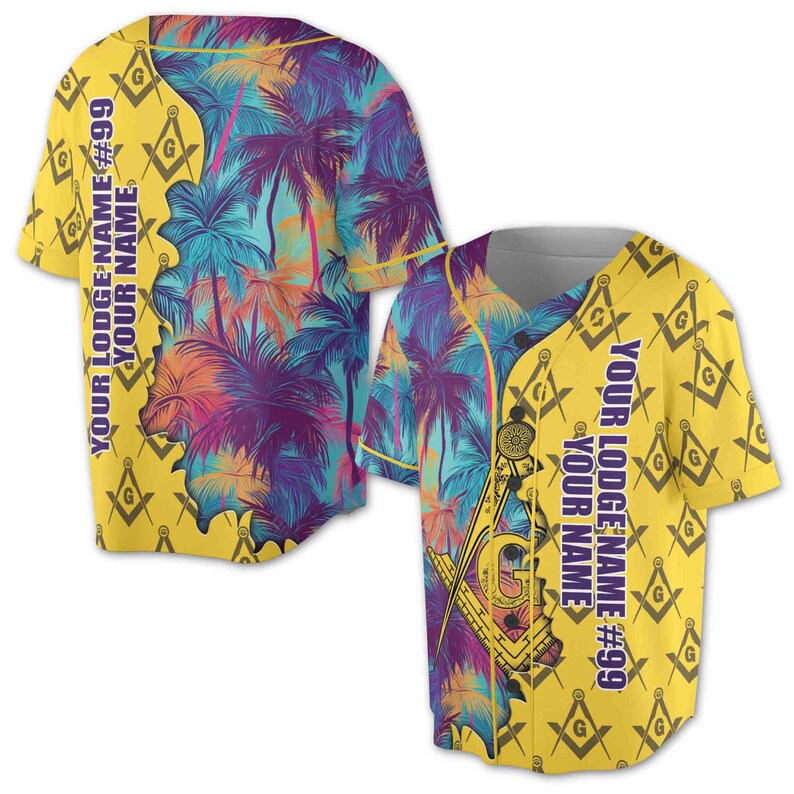 Custom Masonic Freemasonry Hawai Tropical Pattern Baseball Jersey, 3D Baseball Jersey Shirt