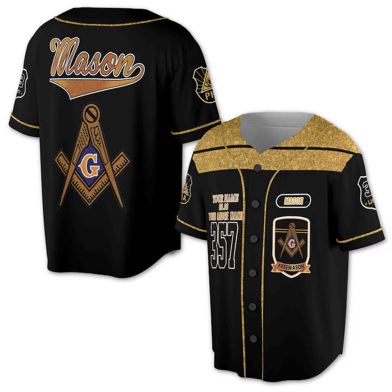 Freemasonry Masonic Personalized Lodge name Name and Number 357 3D Baseball Jersey Shirt