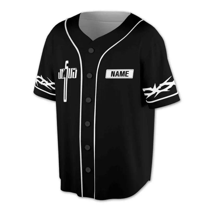 Personalized Jesus Baseball Jersey - Black 3D Print, 3D Baseball Jersey Shirt