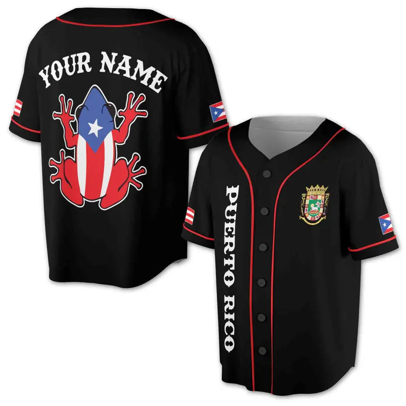 Custom Name Puerto Rico Puerto Rican Frog Patriotic Baseball Jersey, 3D Baseball Jersey Shirt