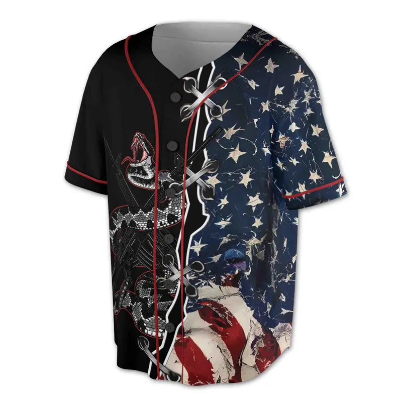 Retro America Flag Patriotic Dark Snake On Gun Baseball Jersey, 3D Baseball Jersey Shirt