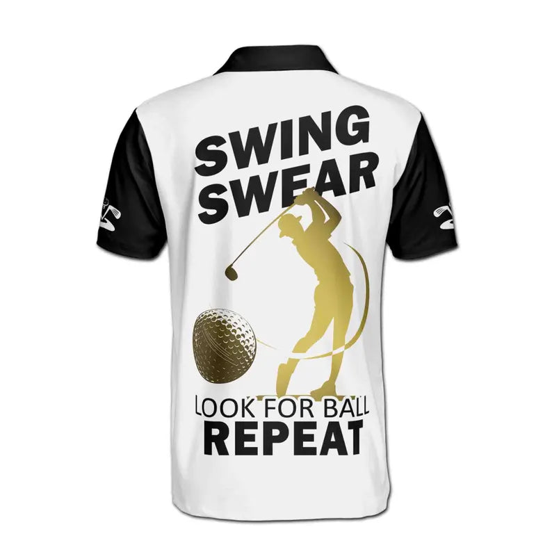 Customized Name Man Play Golf Golden Pattern Men's Polo