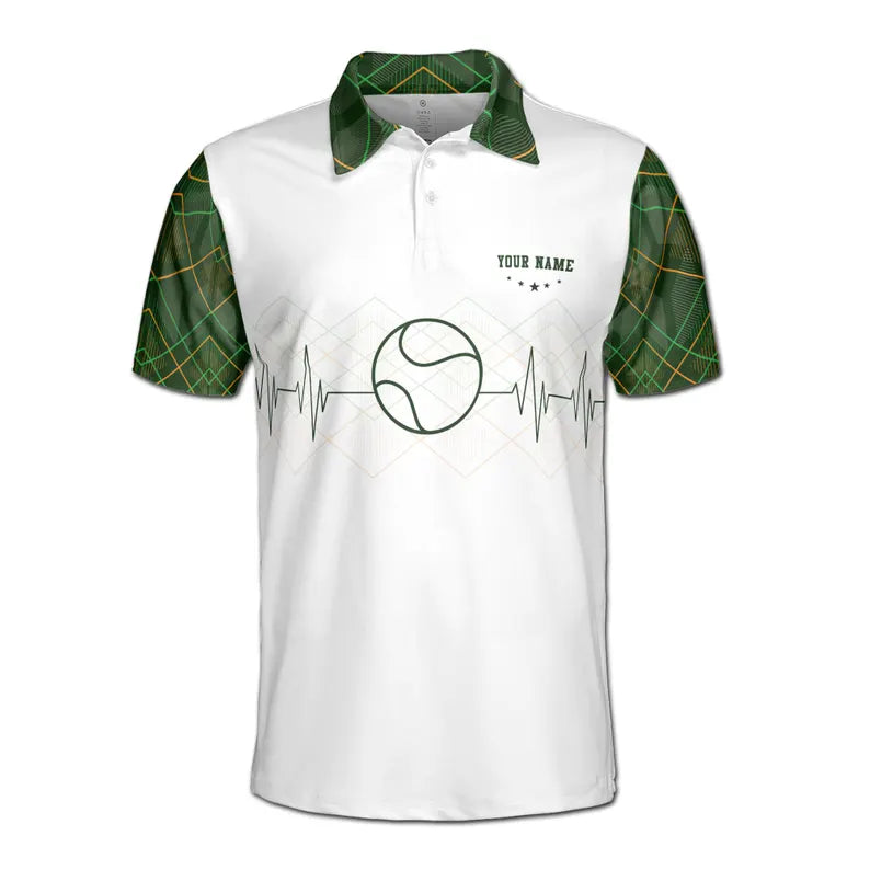 Customized Name Heartbeat with Tennis Player Men's Polo