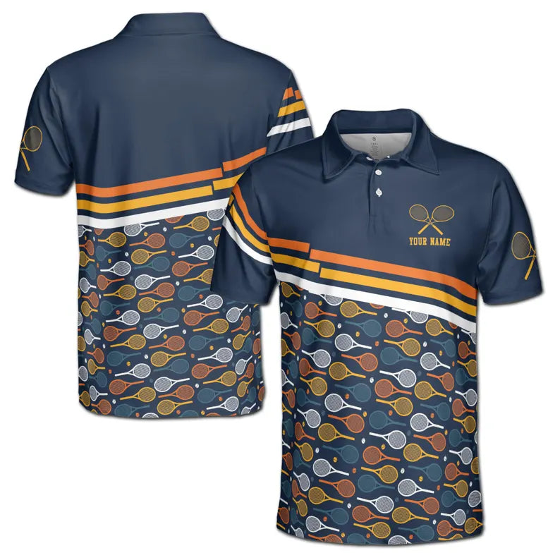 Customized Name Tennis Racket Pattern Men's Polo