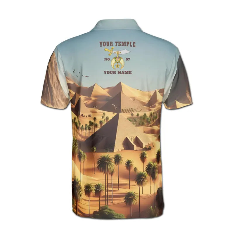 Customized Noble Shriners Masonry Pyramid On The Desert Men's Polo