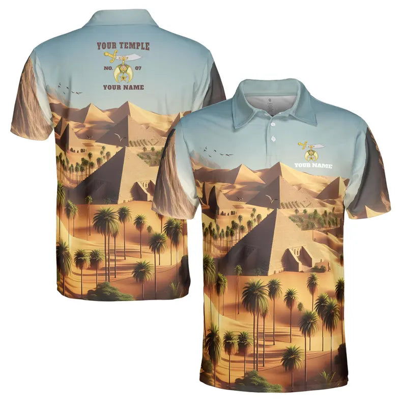 Customized Noble Shriners Masonry Pyramid On The Desert Men's Polo
