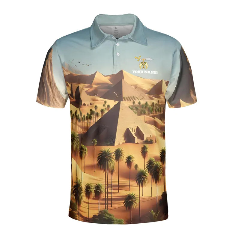 Customized Noble Shriners Masonry Pyramid On The Desert Men's Polo