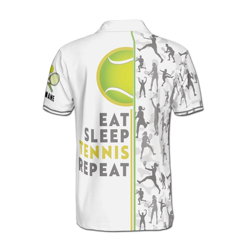 Custom Name Eat Sleep Tennis and Repeat Men's Polo