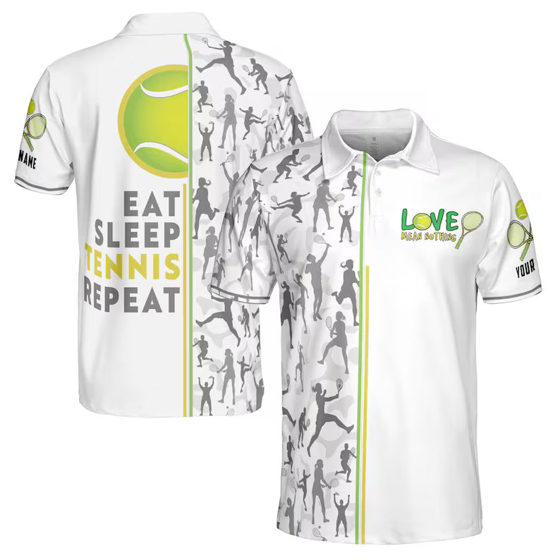 Custom Name Eat Sleep Tennis and Repeat Men's Polo