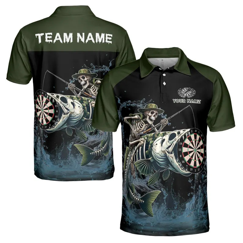 Customized Darts Polo Skeleton Fishing Catch Men's Polo Shirt