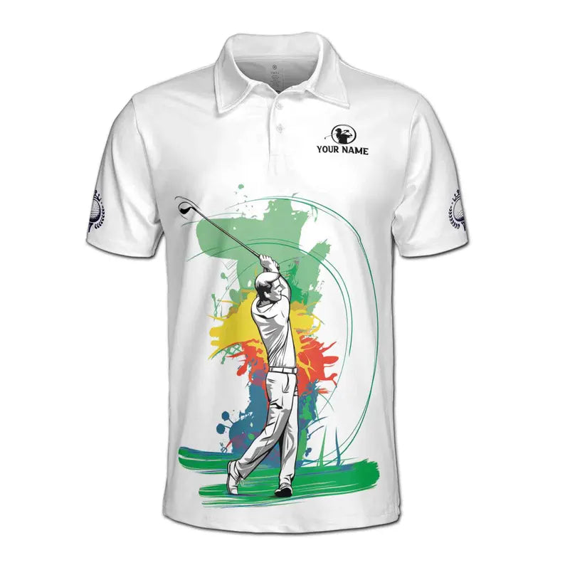 Customized Colorful Golfer Look For The Ball Repeat Men's Polo Shirt