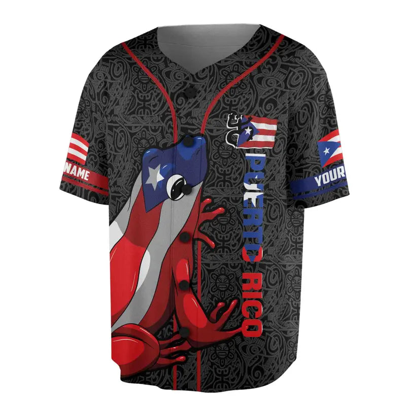 Personalized Frog Puerto Rico Flag Baseball Jersey, 3D Baseball Jesey Shirt