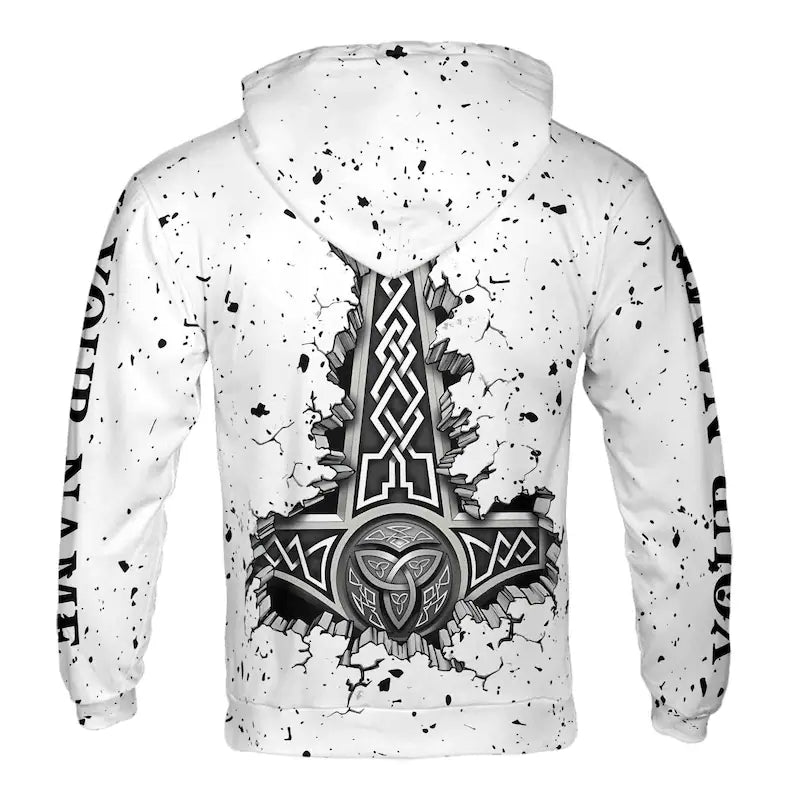Custom Name Viking Warrior With Wolf Grunge Hoodie 3D