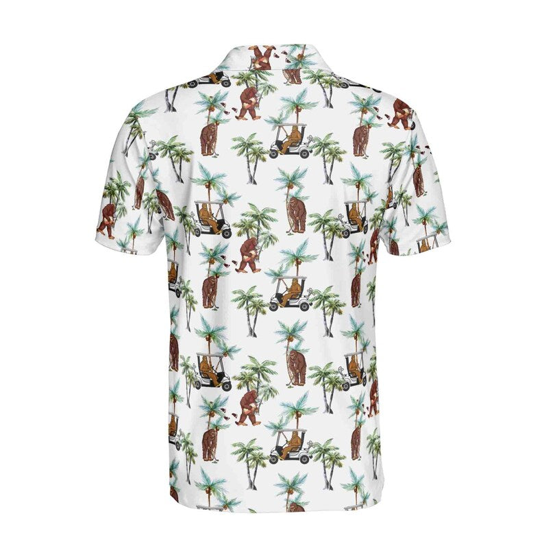 Funny Sasquatch Bigfoot Playing Golf, Tropical Golf Gift Polo Shirt