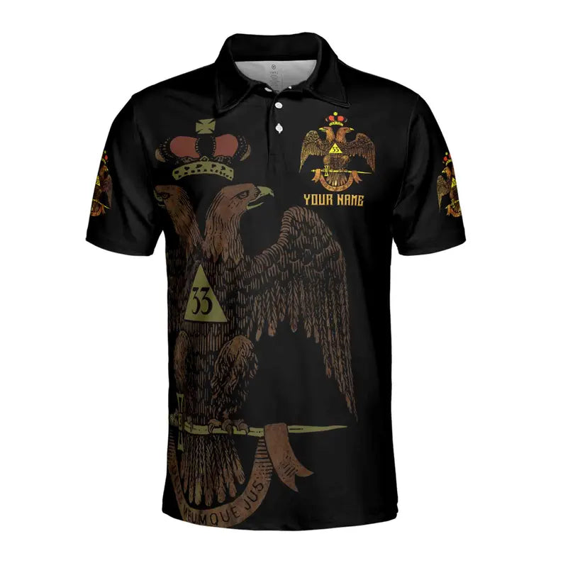 Custom Rite of Scottish 33 Degree Emblem Design Masonic Men's Polo Shirt