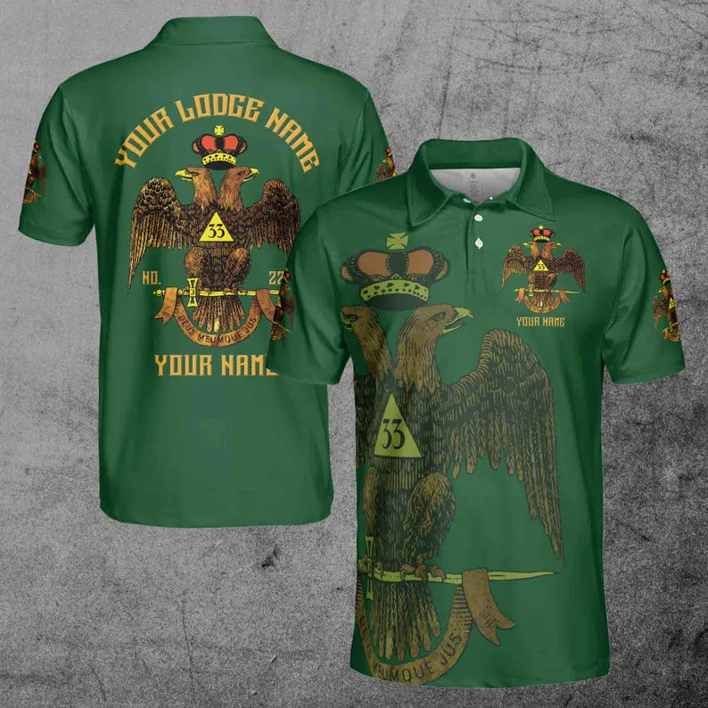Custom Rite of Scottish 33 Degree Emblem Design Masonic Men's Polo Shirt