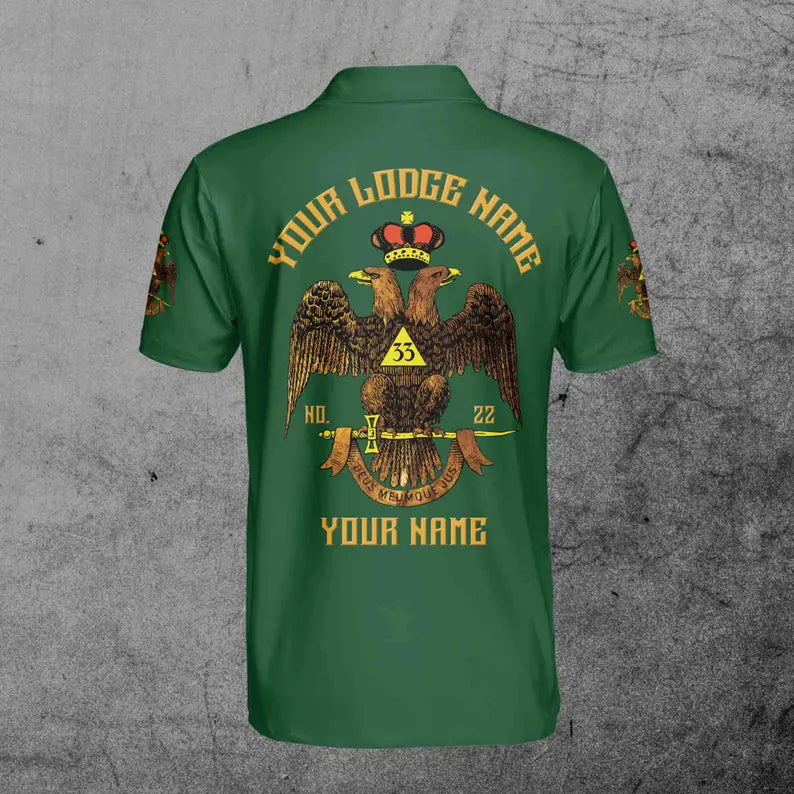 Custom Rite of Scottish 33 Degree Emblem Design Masonic Men's Polo Shirt