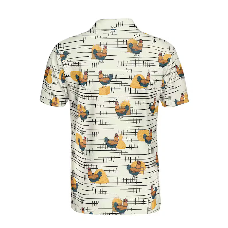 Funny Chicken Rooster Beside Haystacks Pattern Golf Men's Polo Shirt