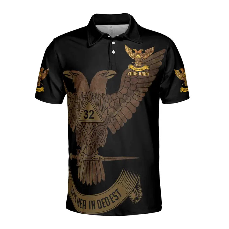 Custom Rite of Scottish 32 Degree Eagle Wings Up Masonic Men's Polo Shirt
