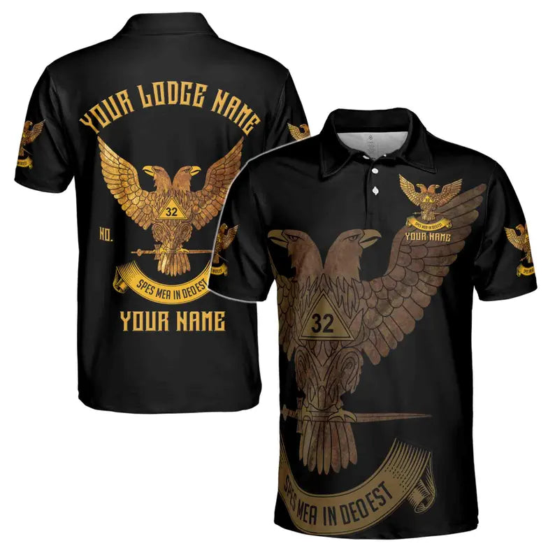 Custom Rite of Scottish 32 Degree Eagle Wings Up Masonic Men's Polo Shirt