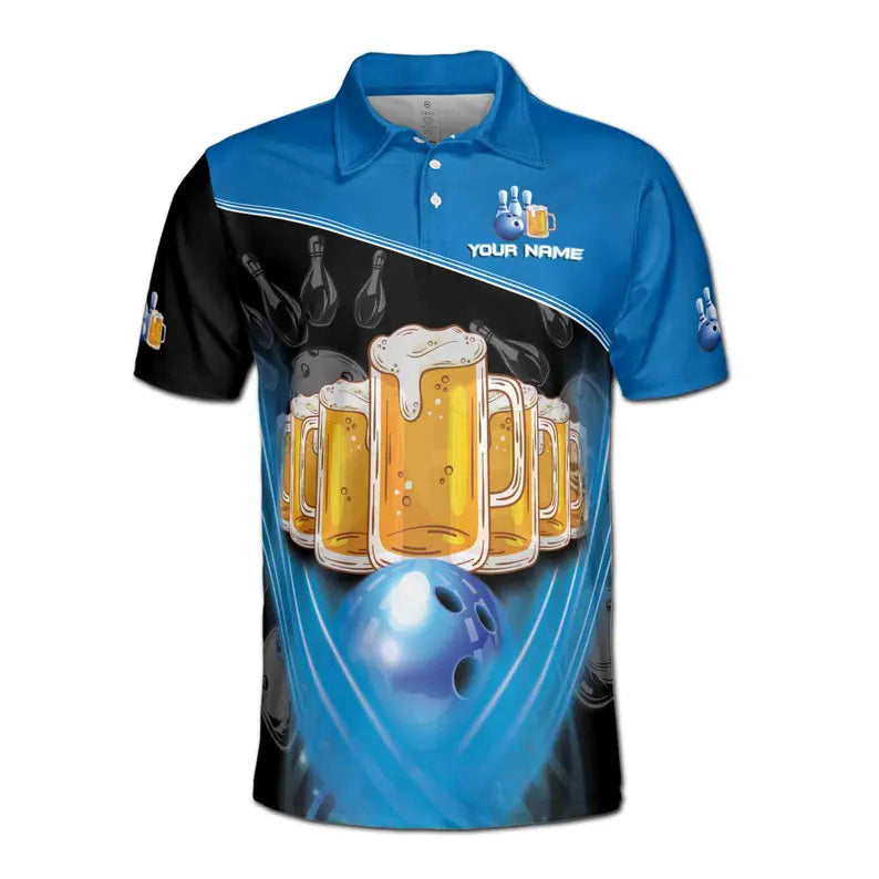 Custom Name Team Name Funny Beer Bowling Ball Men's Polo Shirt
