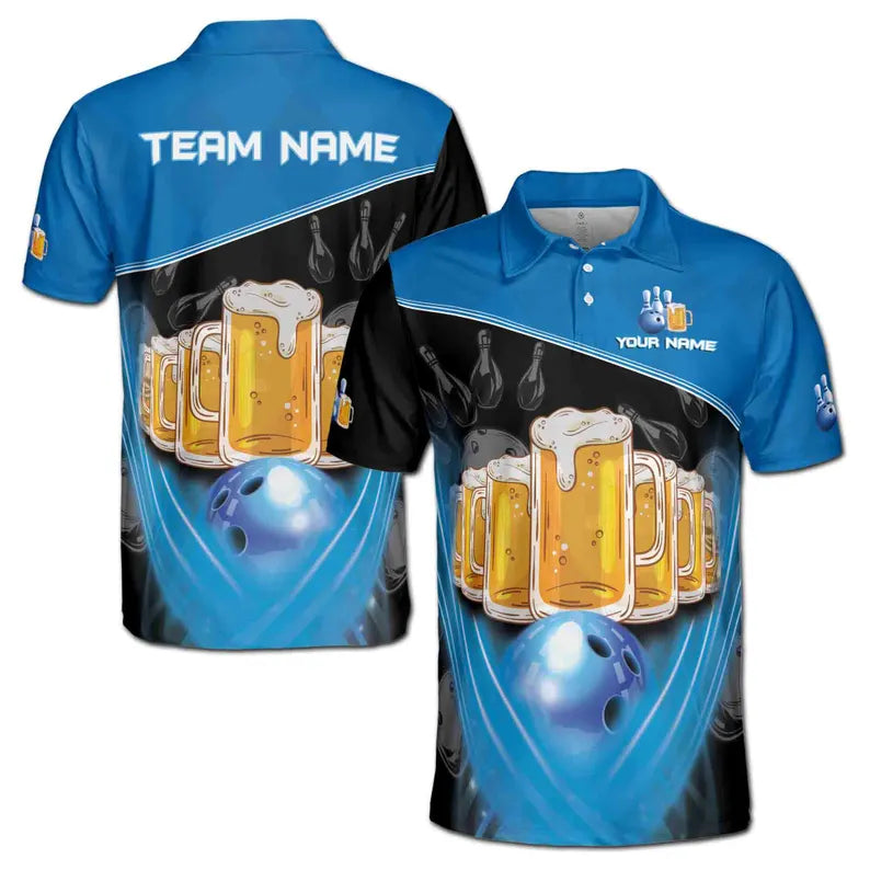Custom Name Team Name Funny Beer Bowling Ball Men's Polo Shirt