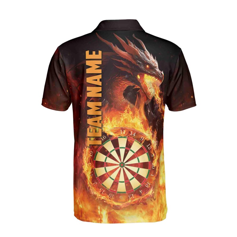 Custom Darts Team Men's Polo Shirt: Dragon Flame Design