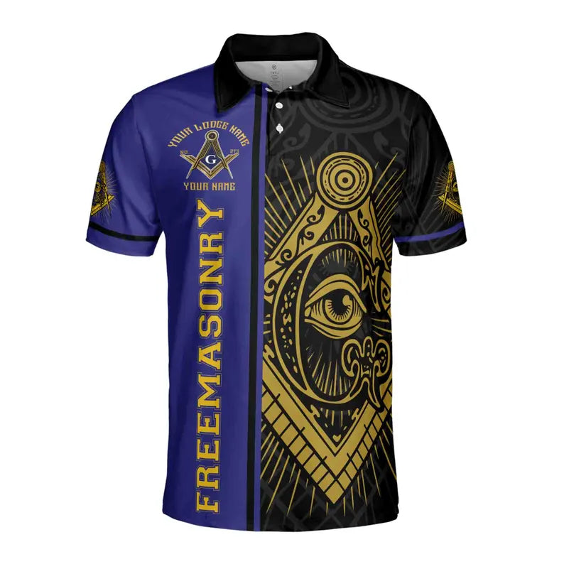 Customize Name Lodge Name Masonic Freemasonry Emblem Men's Polo Shirt