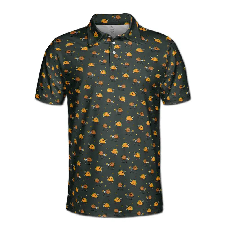 Funny Black Tacos Lovers And Tequila Doodle Golf Men's Polo Shirt