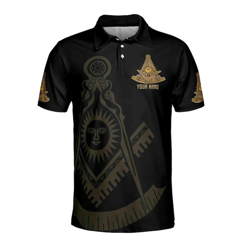 Custom Lodge Name Number Masonic Past Master Sun Freemason 3D Polo Shirt
