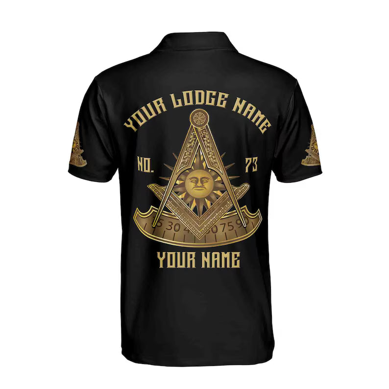 Custom Lodge Name Number Masonic Past Master Sun Freemason 3D Polo Shirt
