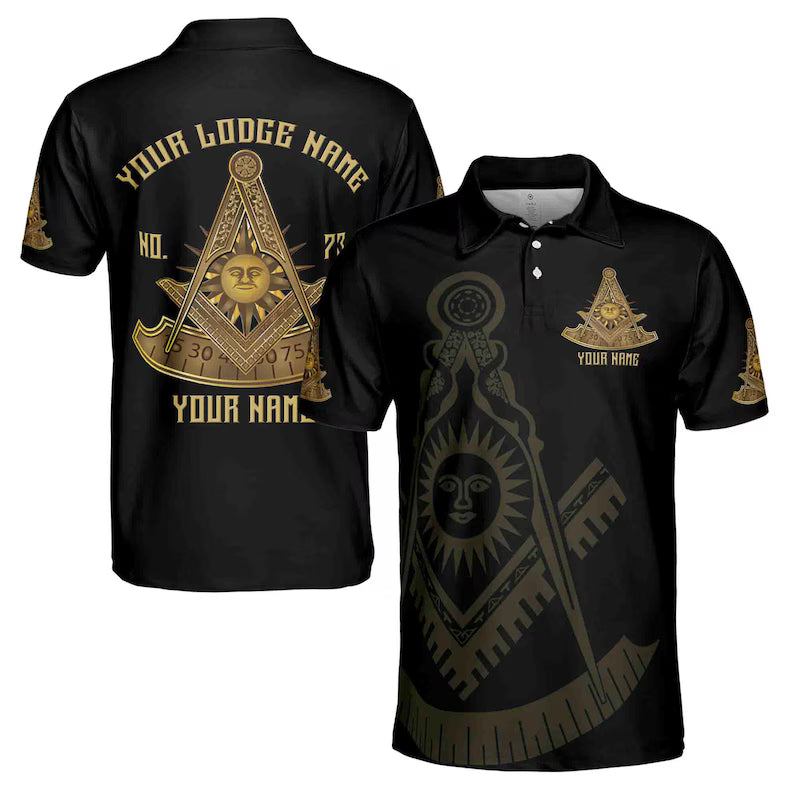 Custom Lodge Name Number Masonic Past Master Sun Freemason 3D Polo Shirt