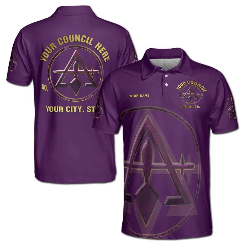 Custom Name Court York Rite Marble Purple Logo Men's Polo Shirt