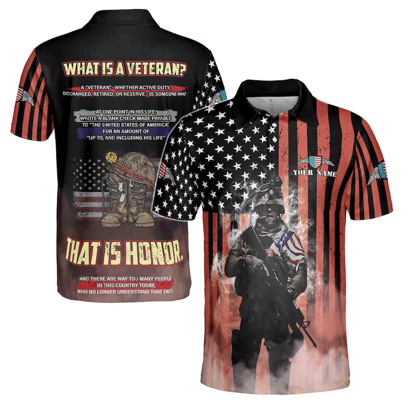 Custom Name What Is A Veteran US. Army American Honor Vet Men's Polo Shirt