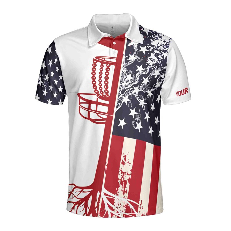 Funny Custom Name American Flag Discs Golf Blue Patriotic Men's Polo Shirt