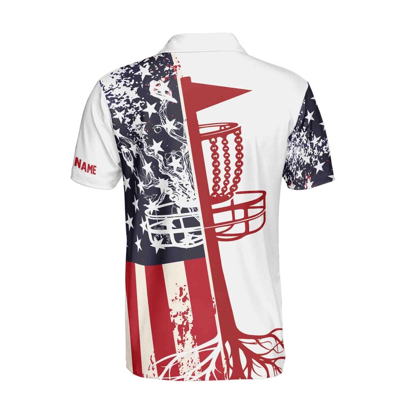 Funny Custom Name American Flag Discs Golf Blue Patriotic Men's Polo Shirt