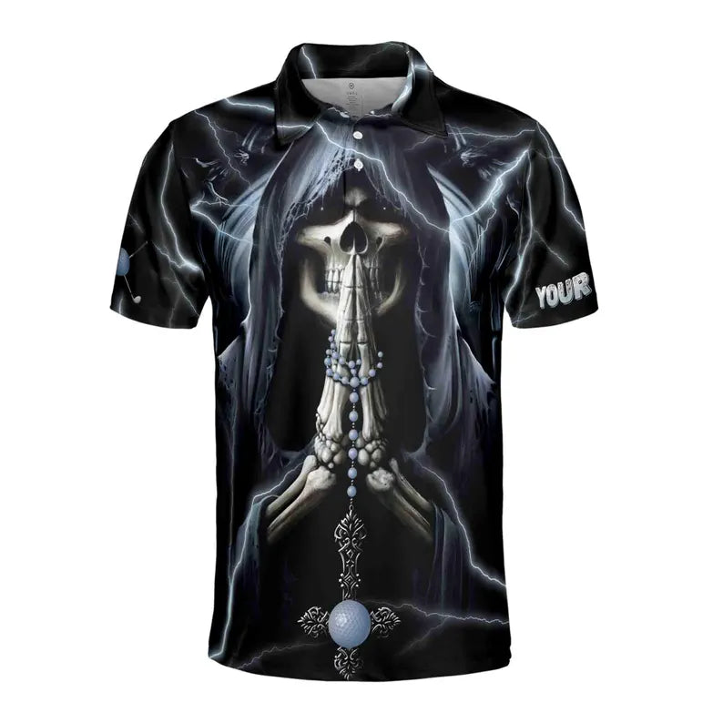 Custom Name Skeleton Golfing Because Murder Is Wrong Men's Polo Shirt