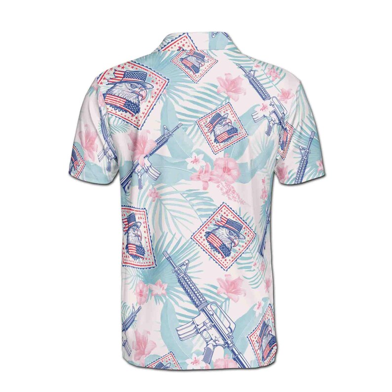 Floral American Flag Eagle Men's Polo Shirt: Funny 4th Of July Patriotic Menswear