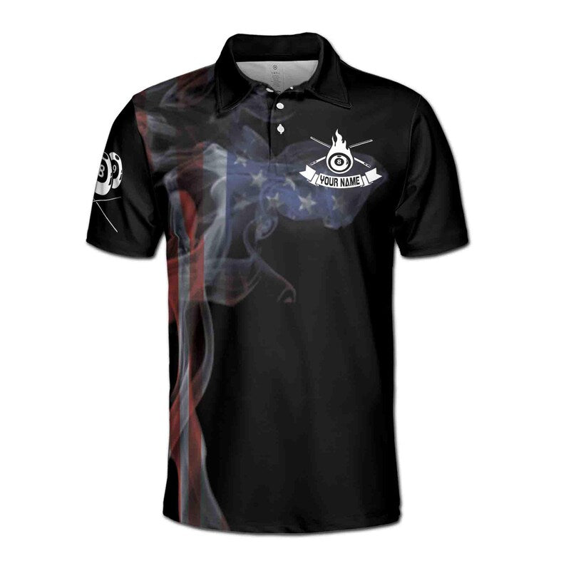 Custom Billiard Team 3D Men's Polo Shirt: Vintage Smoke US Flag