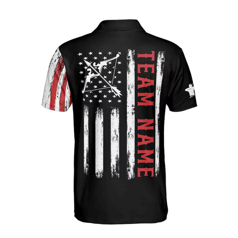 Custom Name Team Name Vintage American Flag Archery Men's Polo Shirt