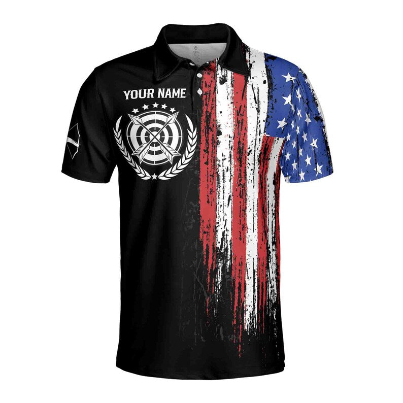 Custom Name Team Name Vintage American Flag Archery Men's Polo Shirt
