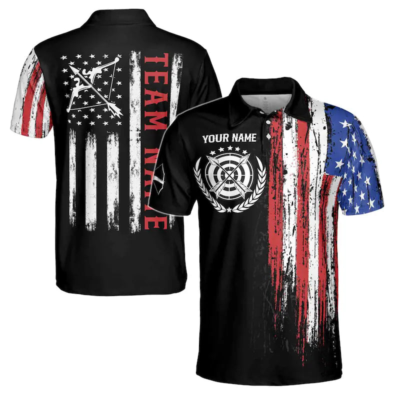 Custom Name Team Name Vintage American Flag Archery Men's Polo Shirt