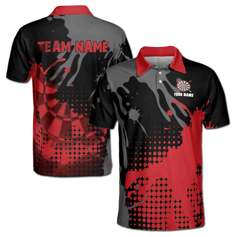 Personalized Darts Team Men's Polo Shirt: Red Paint Arrow Design