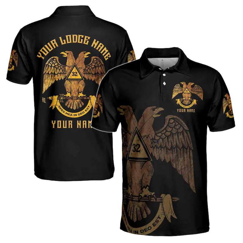 Custom Rite of Scottish 32 Degree Emblem Masonic Men's Polo Shirt