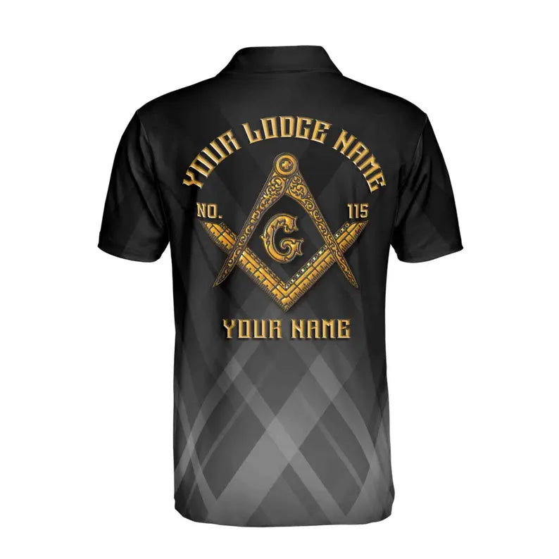 Customize Name Lodge Name Masonic Freemasonry Emblem Mason Black Men's Polo Shirt
