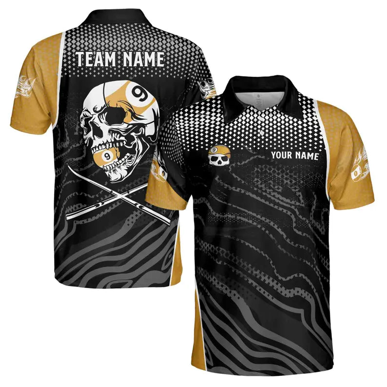 Custom Name Team Name Billiard Skull 9 Balls Pool Men's Polo Shirt
