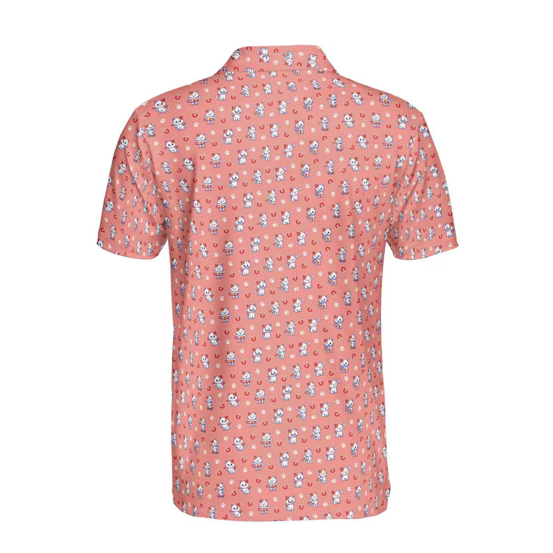 Funny Cat Print Men's Polo Shirt: Golf Lover Gift